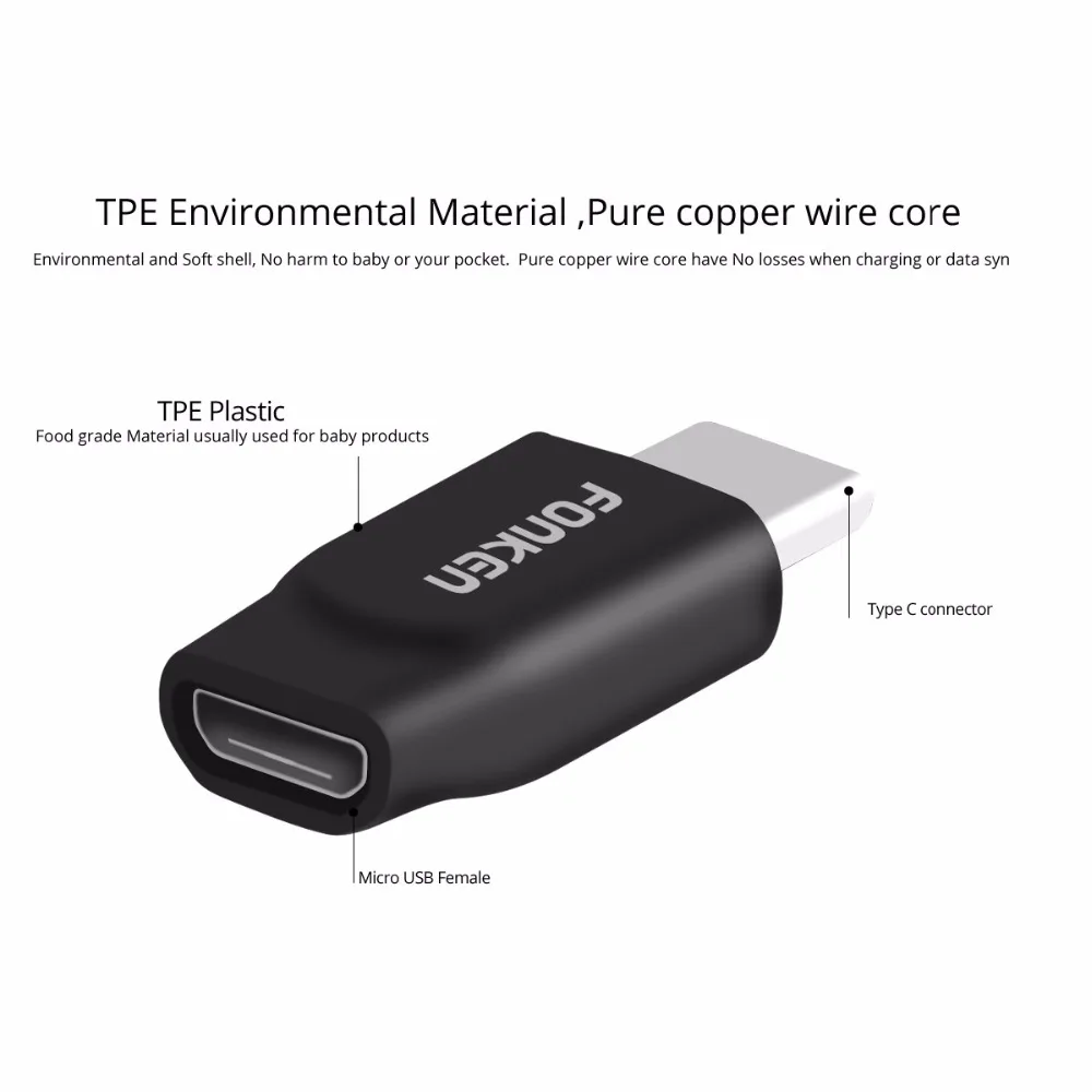 Переходник FONKEN usb type C, универсальный адаптер type-C, адаптер Micro USB на USB C, кабель USB 3,1 для зарядного устройства, конвертер для телефонных кабелей