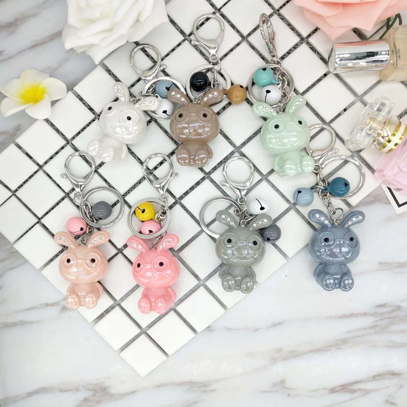 

Shine Resin Pink Flow Rabbit Key Chain Personalized Couple Mobile Phone Pendant Blue Cute Rabbit Car Key Chain GIFT G-08037
