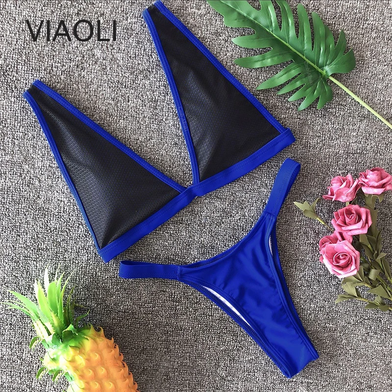 

New Women Stitching Bikini Set Sexy thong Swimsuit Beach Bathing Suit Brazilian Biquini Triangle Swimwear Tankini