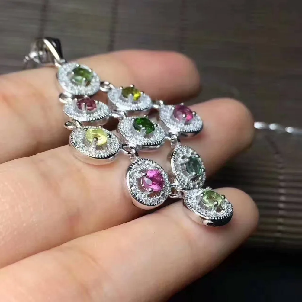  Pendentif tourmaline multicolore naturel pendentif pierre précieuse naturelle S925 argent luxueux c