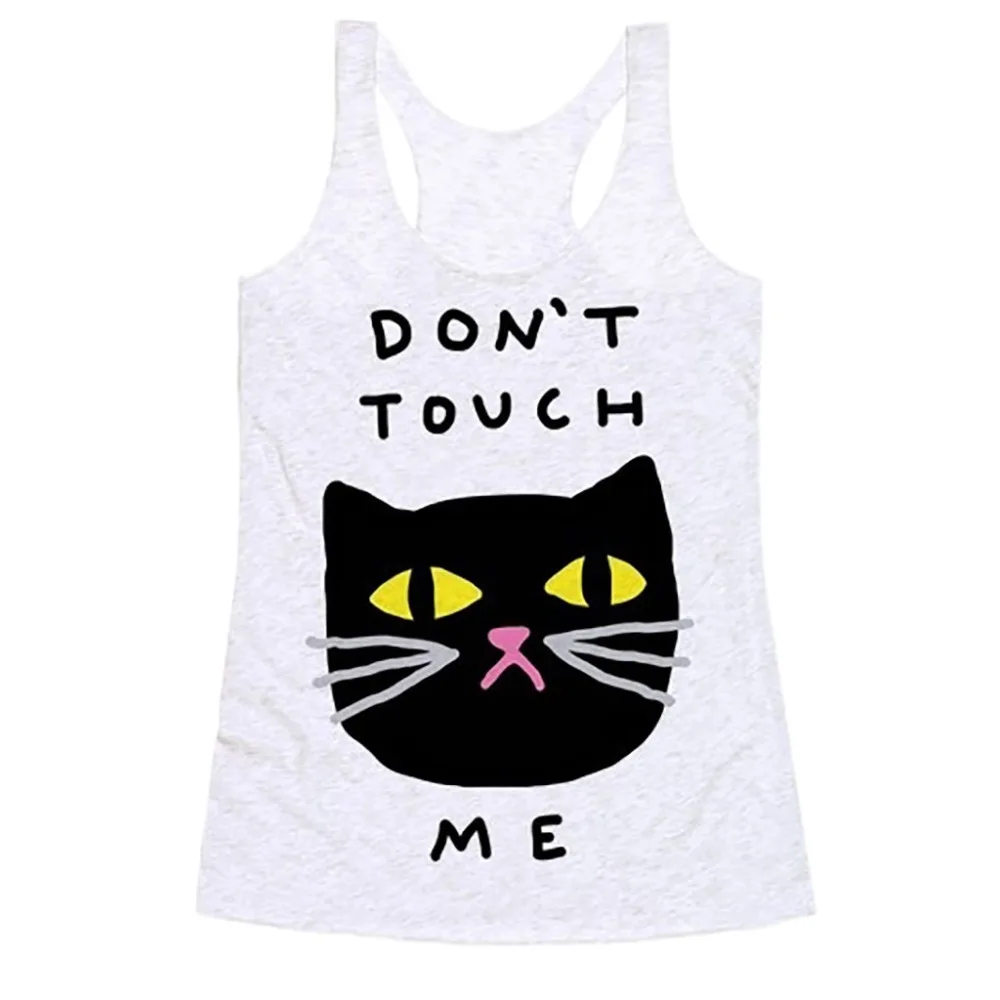 Don't touch me cat, милые модные майки, майки, женская футболка, укороченные топы, жилет, женская мода, Летний жилет, топ, футболка