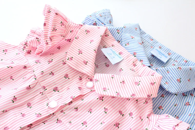 Новинка года, изысканная рубашка с короткими рукавами и вертикальными полосками для девочек, блузка для девочек, детская одежда