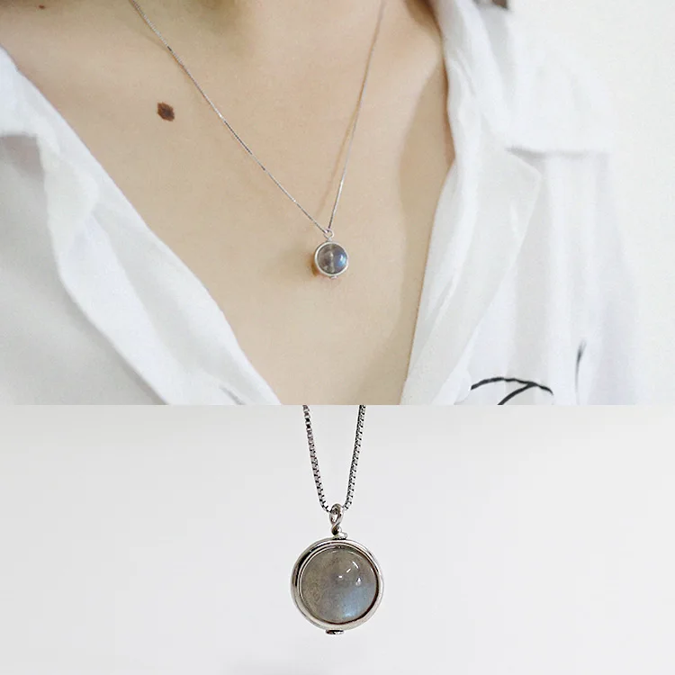 

Korean silver Silver Handmade Natural Personality Moonstone Pendant Necklace Chain box