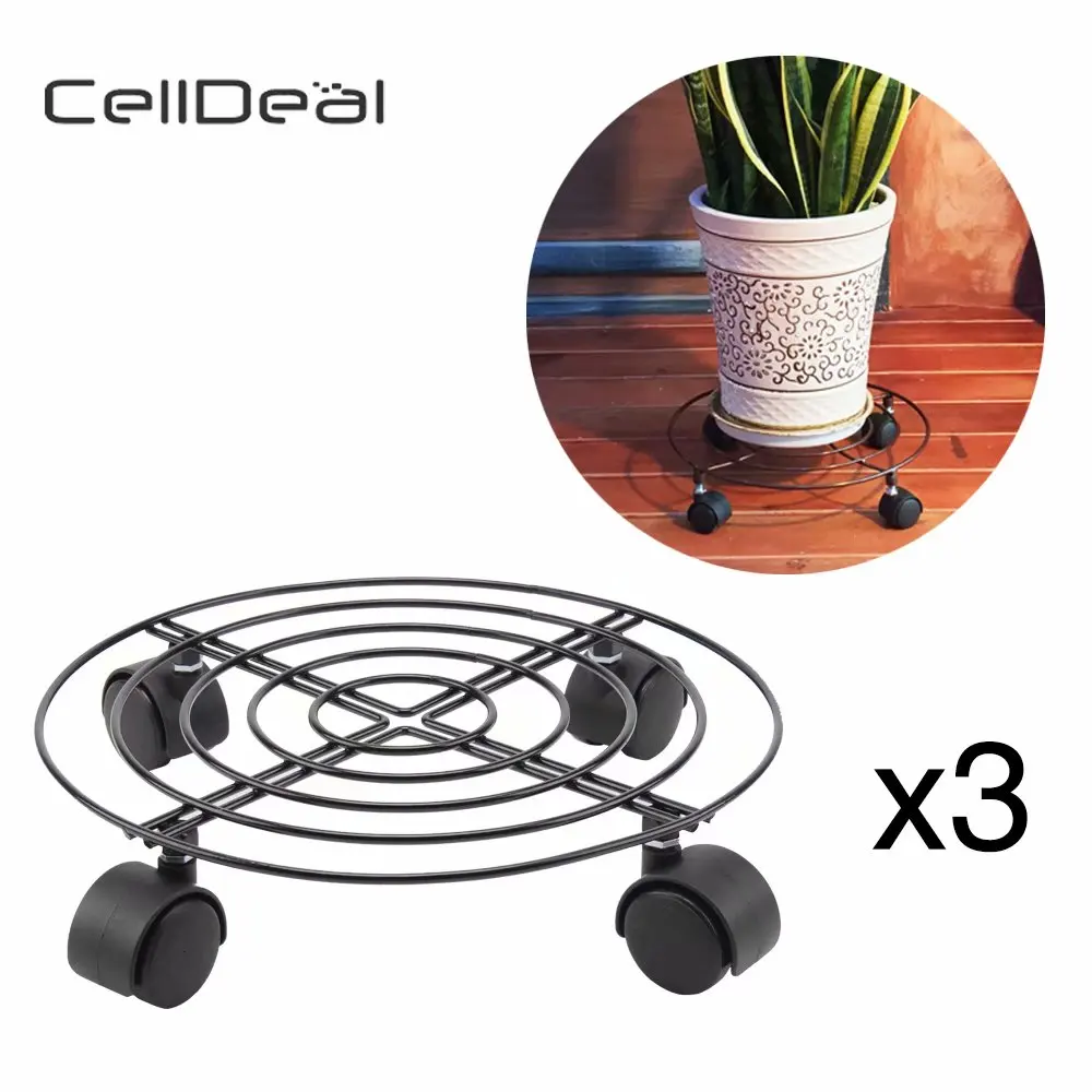 

3 X 11" Plant Weight Caster Plant Round Wheels Move Iron Plant Stand Garden Tray Flower Pot Stand Decorative Tray