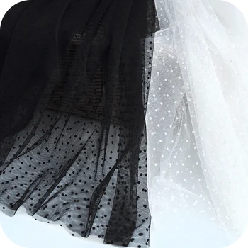 

3meters White Black Soft Mesh Fabric Flocking Polka Dots Net Fabric for Dress Tutu Wedding Backdrop Garment Lace Fabric