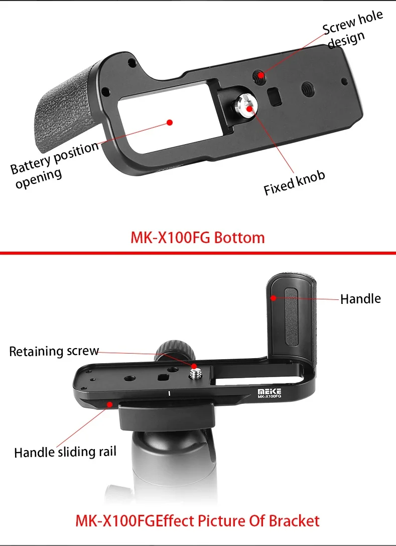 Meike MK-X100FG Металлическая рукоятка быстросъемная l-пластина держатель для Fuji Fujifilm X100F камера работает с штативной головкой