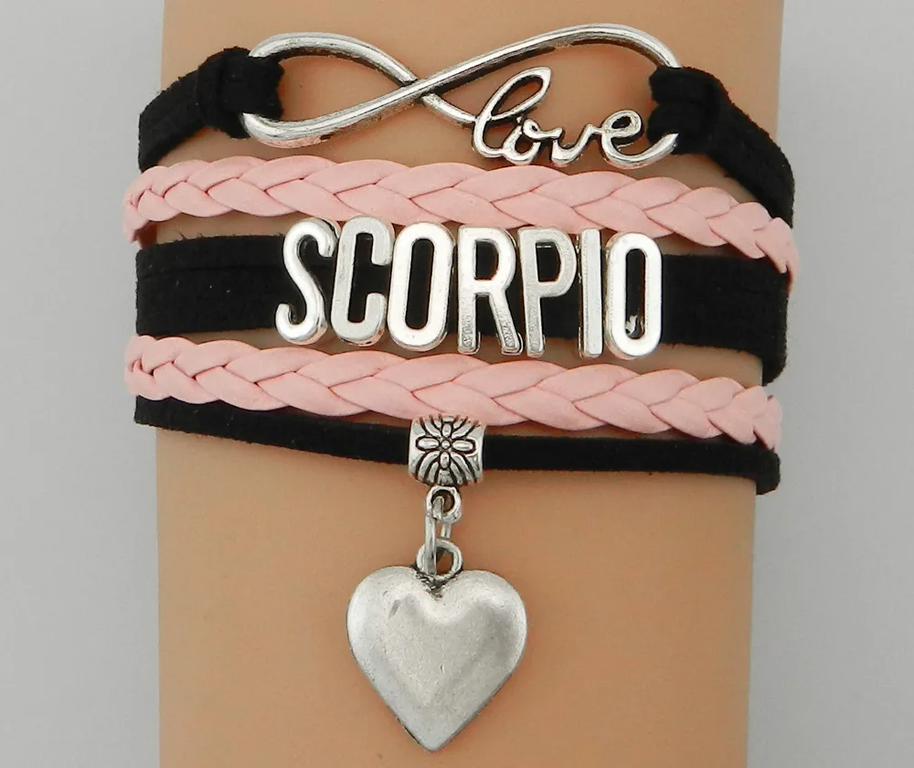 Infinity Love Scorpio Zodiac Sign Bracelet Handmade Black with Pink