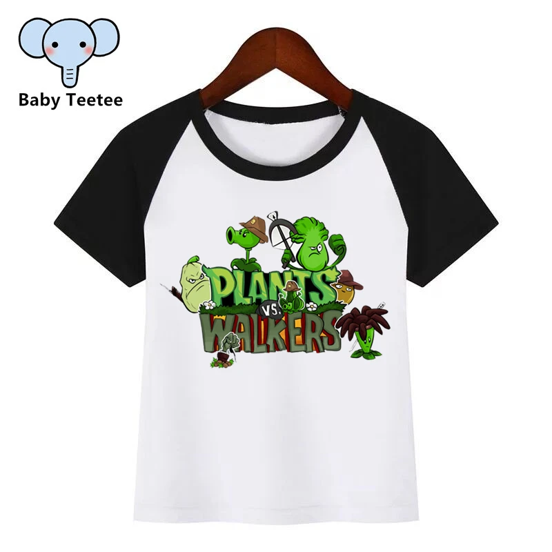 Детская футболка с круглым вырезом и рисунком «Растения против Зомби», летние футболки, детская футболка для девочек, одежда для мальчиков и девочек