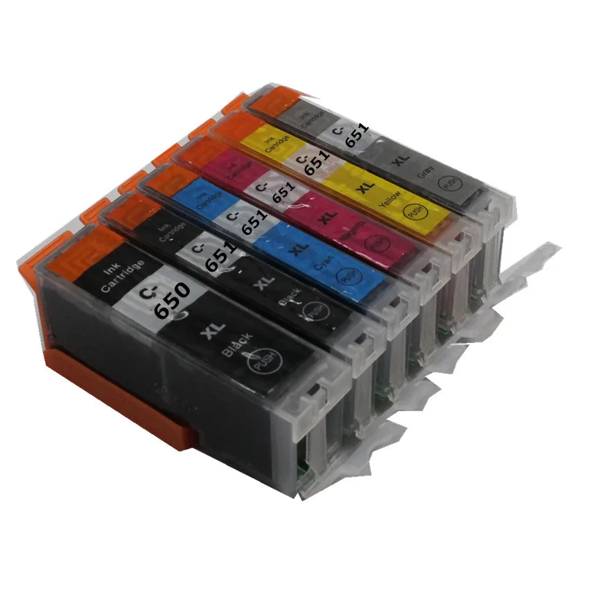6 color PGI 650 CLI 651 BK C M Y GY compatible ink cartridge For canon PIXMA MG6360 MG7160