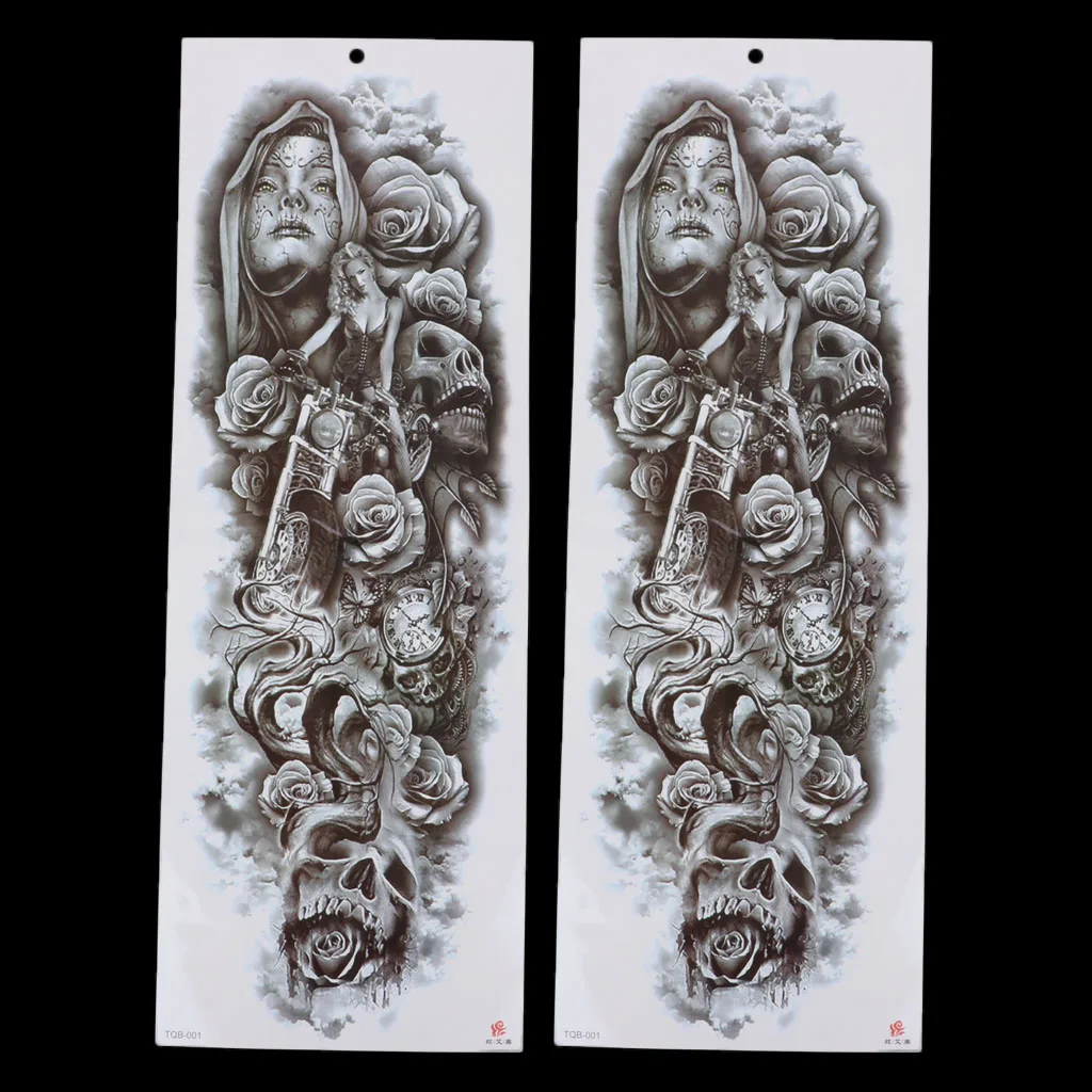 2Pcs Full Arm Waterproof Floral Arm Temporary Tattoos Stickers Tiger Rose Sticker Eyes Clock Tattoo Accessories Set of 2 Sheets