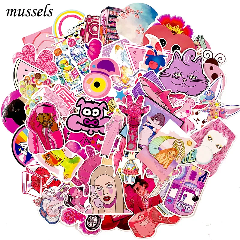 

63Pcs Cute Girl Series Pink Tide Sticker Forskateboard Guitar Makeup Bag Luggage Toy Decorative Motorcycle Computer