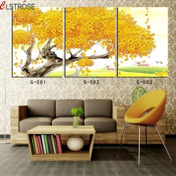 

CLSTROSE Three Size Available Golden Tree Scenery Canvas Painting 4PCS Wall Picture Home Decor Print Pictures For Living Room