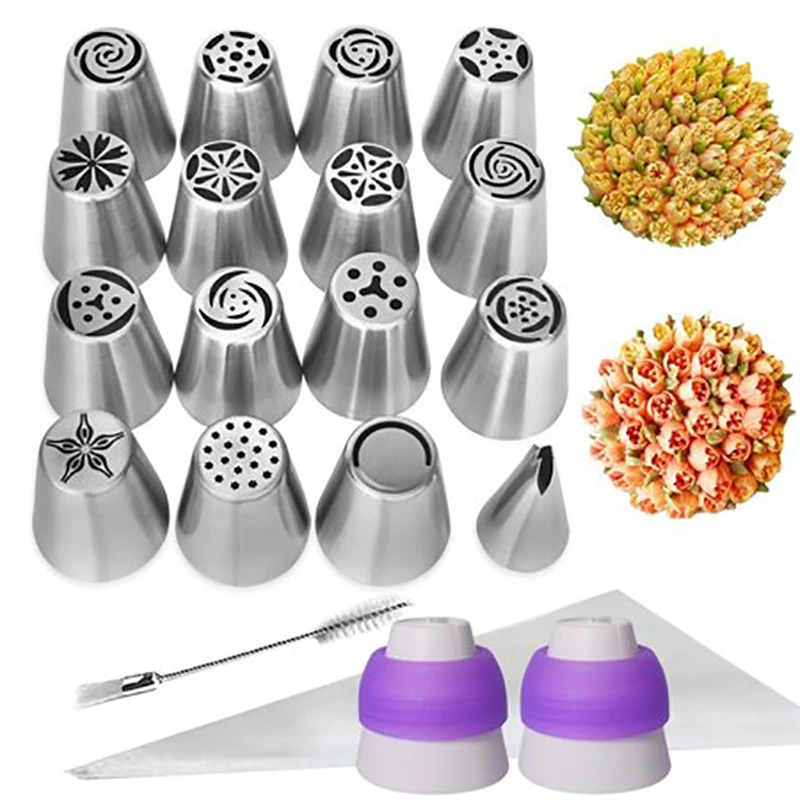 

Kohree 29pcs/set Russian Piping Tips Set Cake Frosting Icing Decorating Tips Kit include 15 Piping Nozzles and Cleaning Brush
