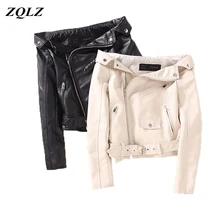 ZQLZ демисезонный Moto& Biker кожаная куртка-бомбер для женщин короткое пальто на молнии Тонкий Черный мотоциклетная куртка женская