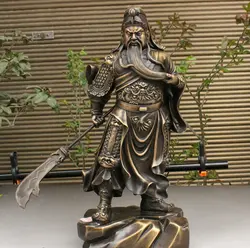 Оптовая продажа с фабрики китайские, из чистой бронзы Медь Клык дракона Воин GuanGong GuanYu Держите меч статуя