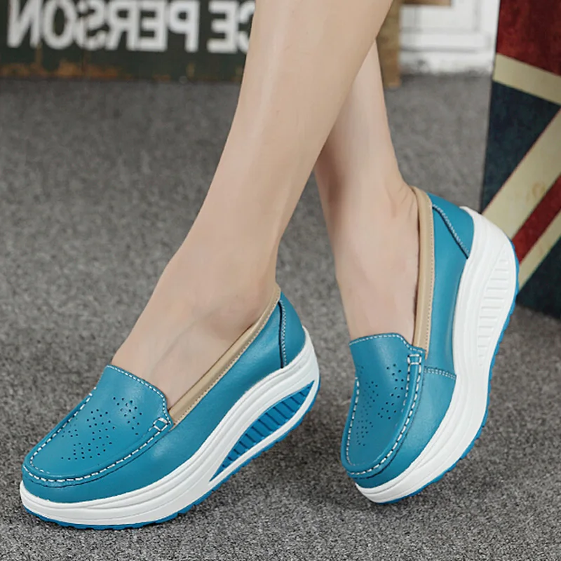 

Summer Genuine Leather Women's Shoes Nurse Swing Work Single Shoes Wedges Women's Shoes Black white Platform Shoes