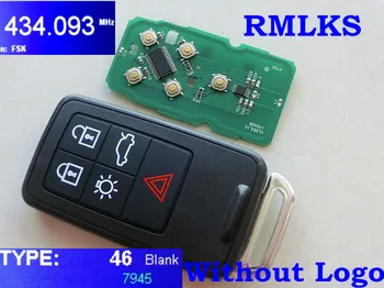 

RMLKS 5Button Car Remote Key Alarm 433Mhz With ID46 Chip Fit For XC60 XC70 S60 S80 V60 Smart Key Card With Emergency Key Blade