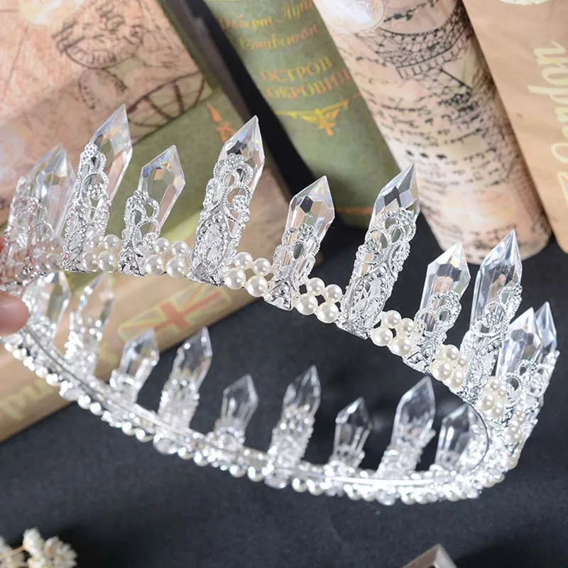 Cena Królewski ślub kryształowa korona dla kobiet żywica kryształ kwarcowy syrenka Tiara Bridal Crystal ślubne akcesoria do włosów darmowa wysyłka