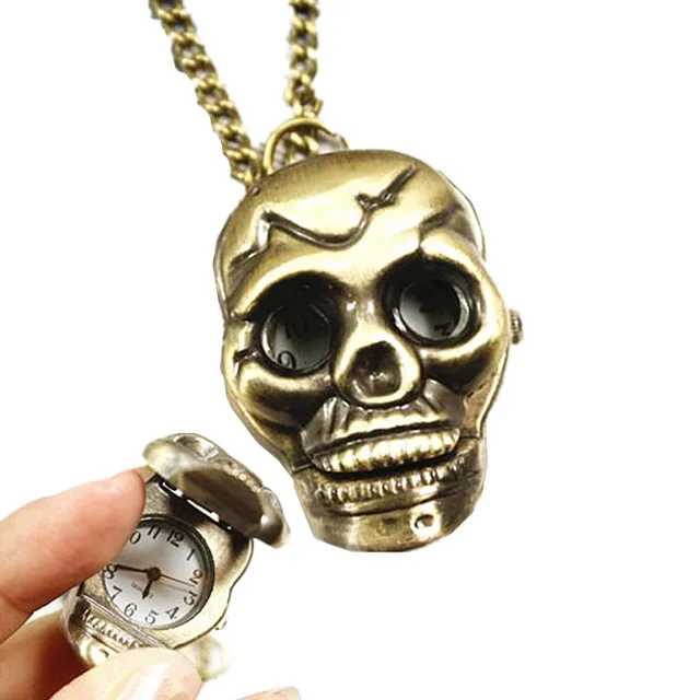 Womens Mens Quartz Pocket Watch 1 PC Punk Skull Vintage Watch Necklace Stylish U Womens Mens Quartz Pocket Watch 1 PC Punk Skull Vintage Watch Necklace Stylish U