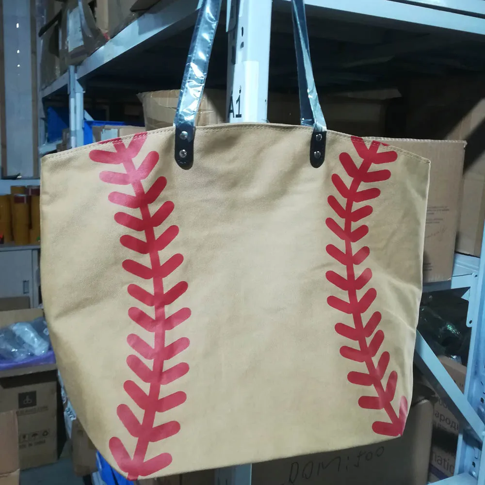 Canvas Sporty Baseball Tote Wholesale Blanks Brown Lace Purse PU Handle