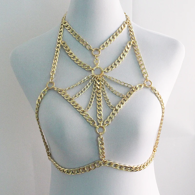 Sexy Women Gold Bra Body Jewelry Chain Necklace Choker For Women 