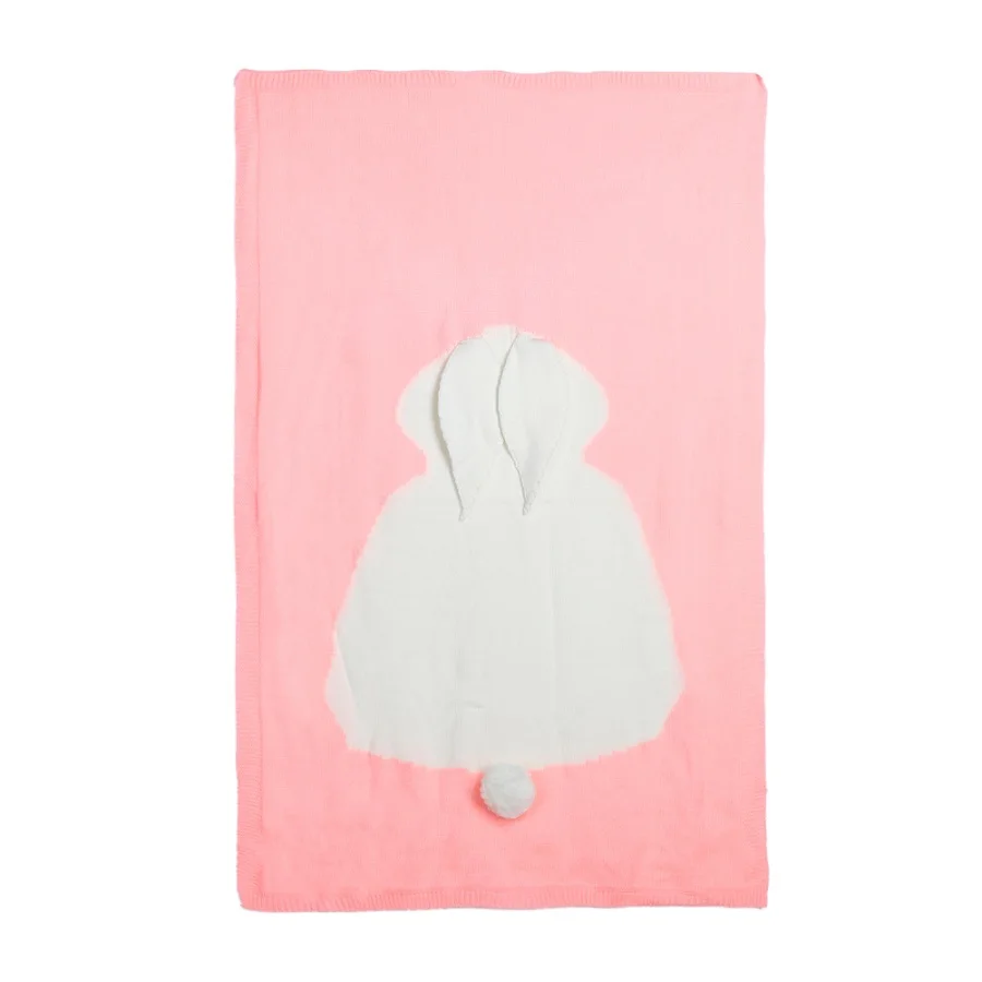 Cartoon Rabbit Baby Blanket Soft Warm Knitting Infant Kids Swaddle Wrap Newborn Baby Bath Towel Winter Stroller Bedding - Цвет: Pink