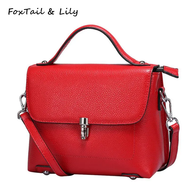 

FoxTail & Lily Genuine Leather Women Messenger Bag Small Leather Handbag Luxury Designer Ladies Tote Shoulder Bags High Quality
