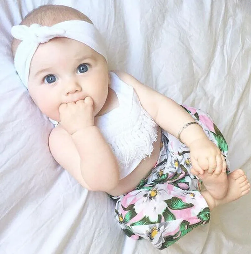 Floral Infant Baby Girl Cotton Clothes Sets Cute Tassel Crop Tops Headband + Flroal Casual Summer Pants Sets For Princess Baby Floral Infant Baby Girl Cotton Clothes Sets Cute Tassel Crop Tops Headband + Flroal Casual Summer Pants Sets For Princess Baby
