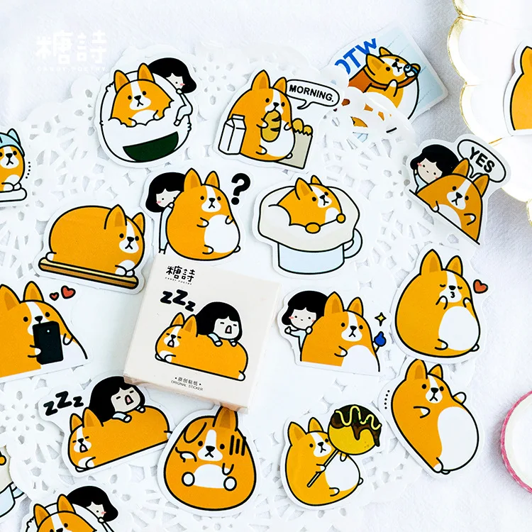 

45pcs/lot Kawaii Chunky dog Corgi Decorative Washi Stickers Scrapbooking Stick Label Diary Stationery Album Stickers