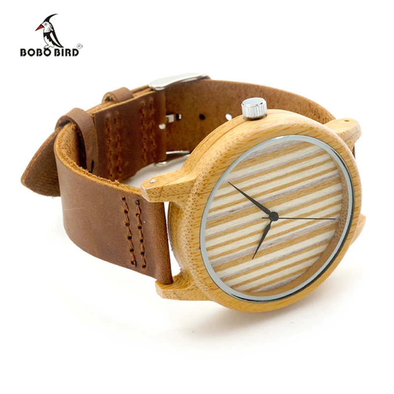 BOBO BIRD Top Luxury Men Watches Genuine Leather Band Bamboo Wristwatch for Men and Women Wood as Gifts relogio masculino C-A21