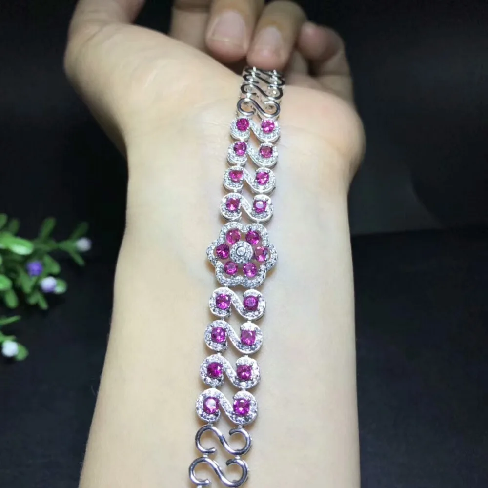 Женский браслет из серебра 925 пробы с красными камнями|Гибкие и жесткие браслеты|