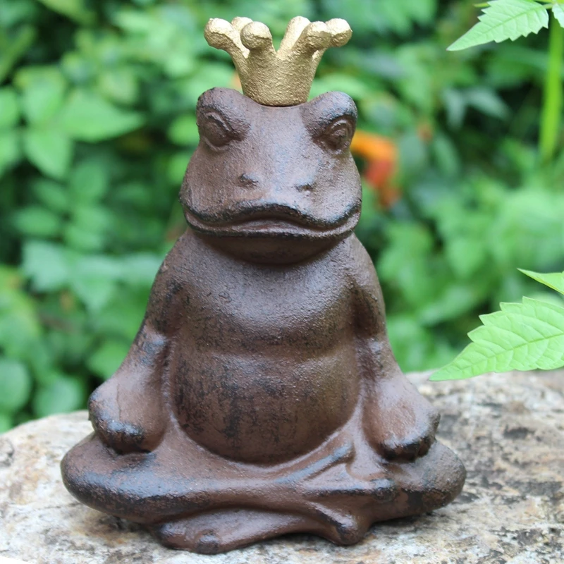 Set of 2 Charming Crowned Frog Prince Cast Iron Figural Sculpture Statue Vintage Ornament Home Garden Accent Cottage House Decor Set of 2 Charming Crowned Frog Prince Cast Iron Figural Sculpture Statue Vintage Ornament Home Garden Accent Cottage House Decor