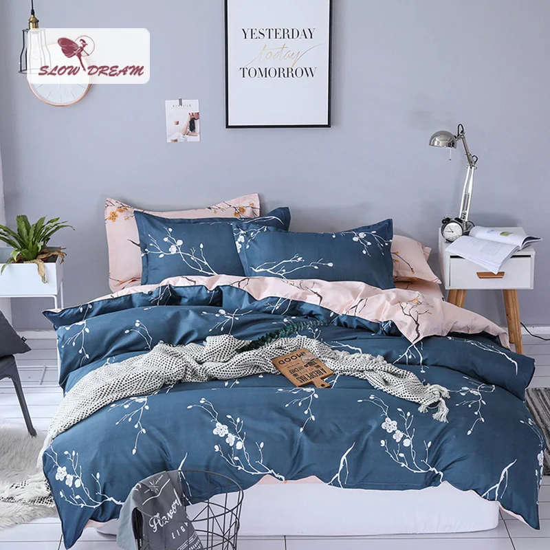 

SlowDream Printing Polyester Duvet Cover Set Bedding Linen Nordic Decor Bed Flat Sheet Pillowcae Bedspread Home Textiles