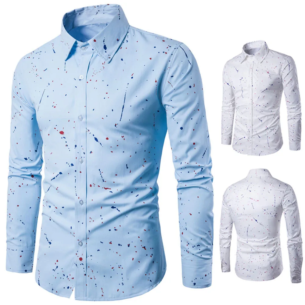 

shirts men top Print casual shirt dress mens clothing Turn Down Collar Streetwear long sleeve shirt men tops moda hombre 2019