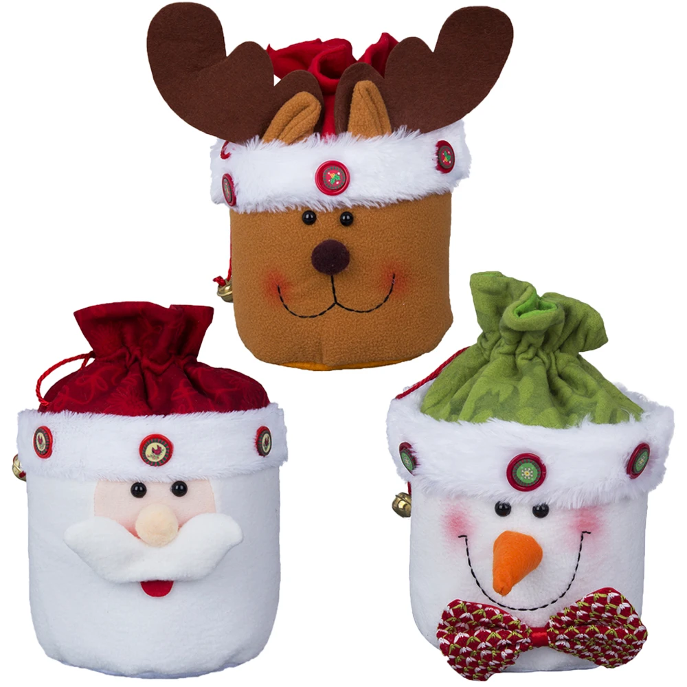 

Gift Bag for Christmas Merry Drawstring 3 Styles Santa Claus Candy Bag Elk Ornament Presents Bag Snowman Xmas Decoration