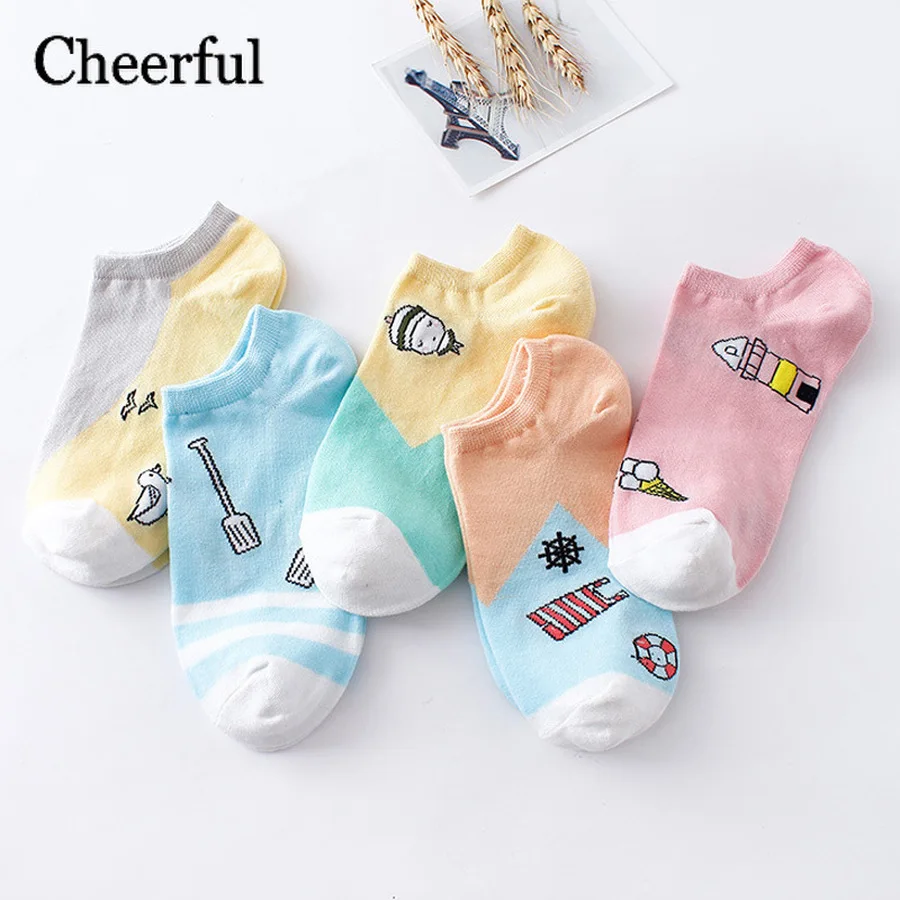 2019 Summer Candy Color Female Boat Socks Cute Cartoon Bird Invisible Sweet Elegant Non-slip Casual Popsocket | Женская одежда