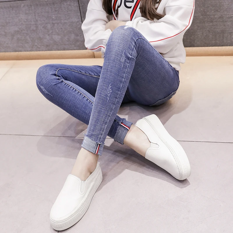 

3301# Stretch Denim Rolled Up Leg Skinny Maternity Jeans Summer Autumn Pencil Pants for Pregnant Women Belly Pregnancy Trousers