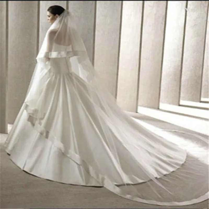2 LAYER WIDE RIBBON EDGE CATHEDRAL LENGTH WEDDING VEIL