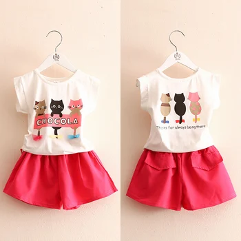 

Baby Cat Suit Girls 2017 Summer New Girls Wear Two Piece Children's Cartoon Set