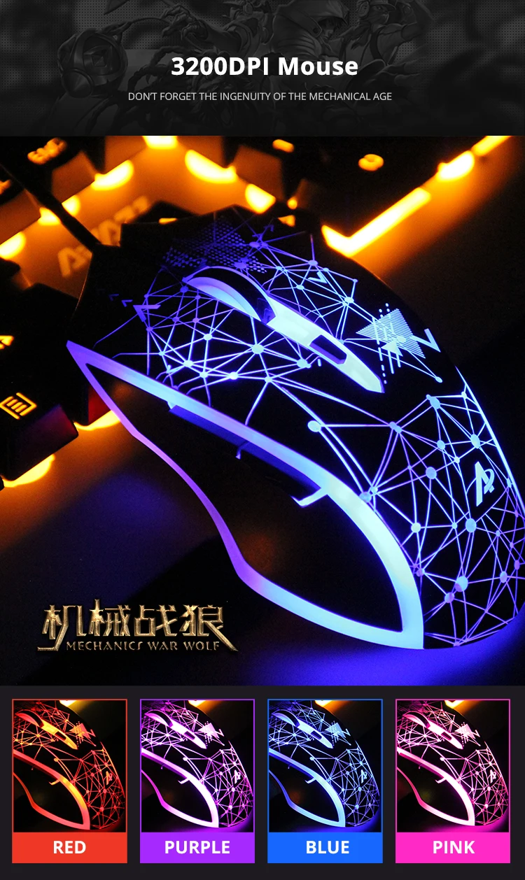 jazz Mechanical Wolf Wired Gaming Keyboard & Mouse Combos 104 Keys Backlit Keyboard 3200DPI Mouse  (17)