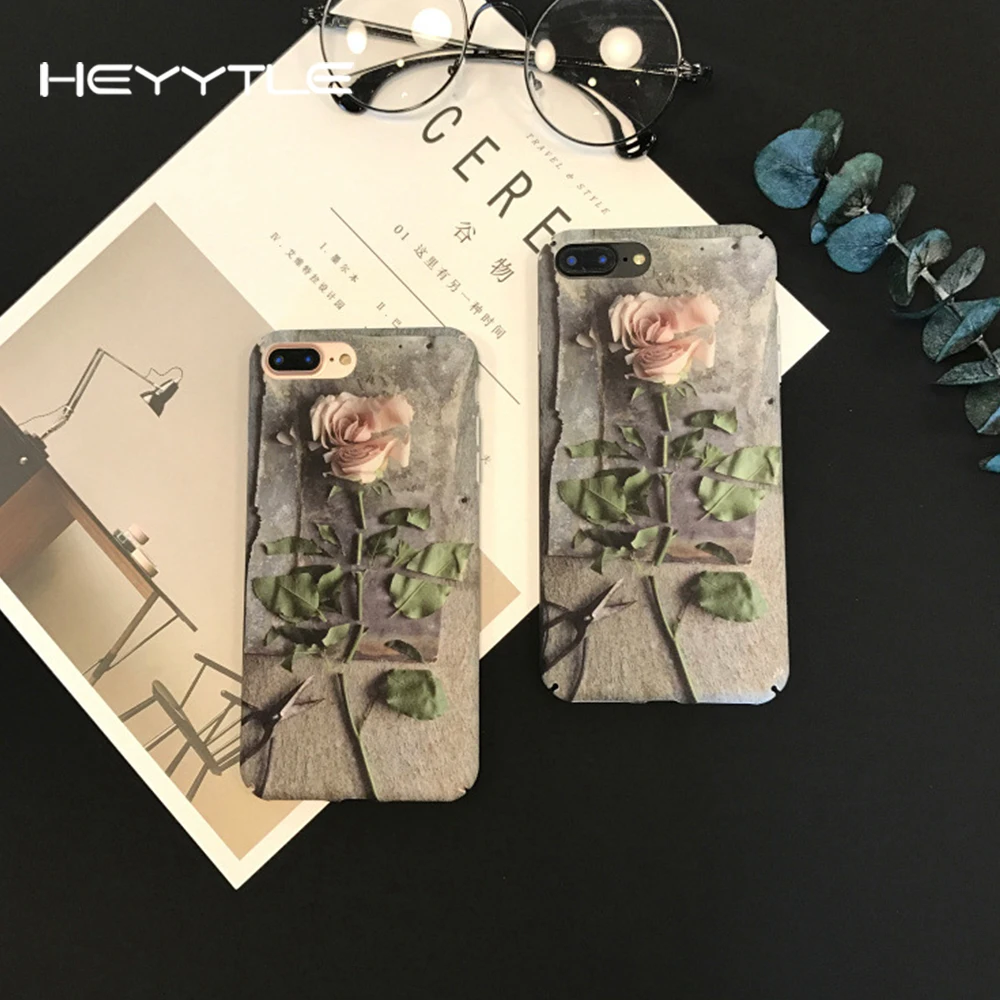 

Heyytle Rose Flower Cover Case For Apple iPhone X 8 7 6S 6 Plus Vintage Patterned Frosted Fashion Capa Hard PC Back Shell