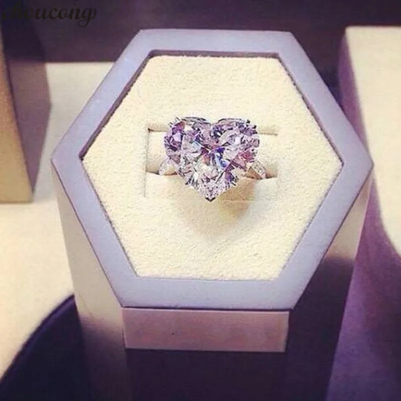 Choucong кольцо с сердечком, 925 пробы, серебро, 4ct, AAAAA, cz, обручальное кольцо, кольца для женщин, свадебные, вечерние, ювелирное изделие, подарок