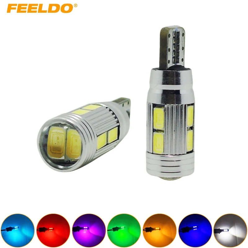 FEELDO 2pc High Power T10/W5W/194/168 10SMD 5630 LED Canbus Error Free Car Light Bulb With Lens #HQ1265 | Автомобили и мотоциклы