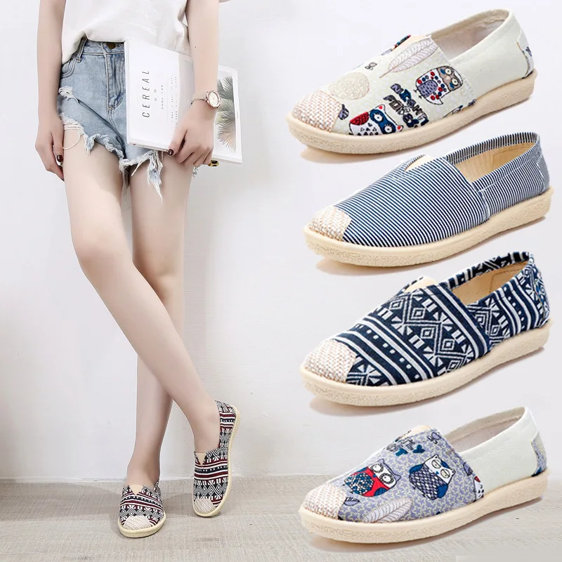 

New summer fisherman shoes for pregnant women ethnic thin breathable high quality fabric animation patterns No fading Flat shoes