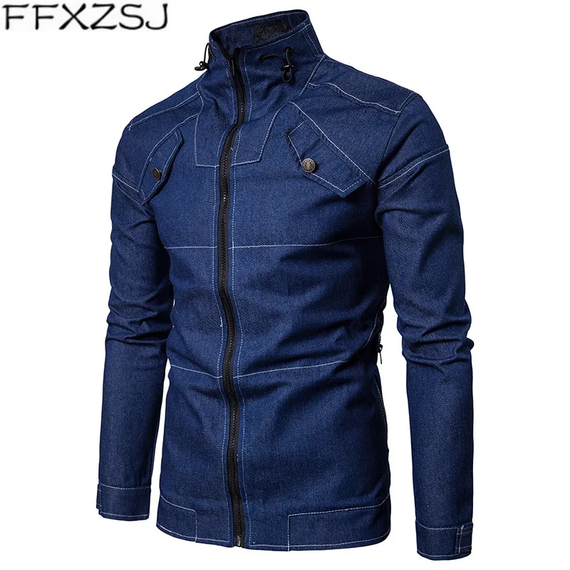 

FFXZSJ Brand Men Shirts Men's Autumn Cowboy Slim Long Sleeved Denim Solid Blouse Fit Shirt Jacket 2019 New Arrivals Men's Shirt