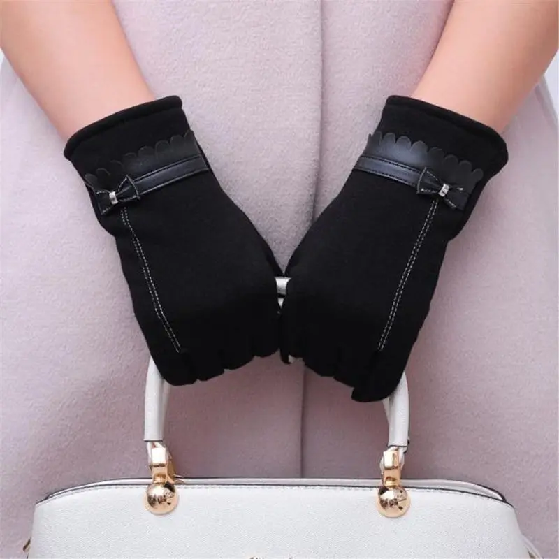 Fashion Women Bowknot Winter Warm Gloves Mittens luvas modis winter gloves guantes eldiven handschoenen 40FE2012