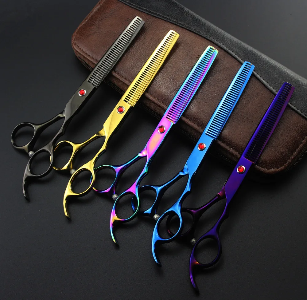 Новые японские 440c 7 дюймовые ножницы для стрижки собак, ножницы для стрижки животных, филировочные ножницы для волос, парикмахерские ножницы, 5 цветов