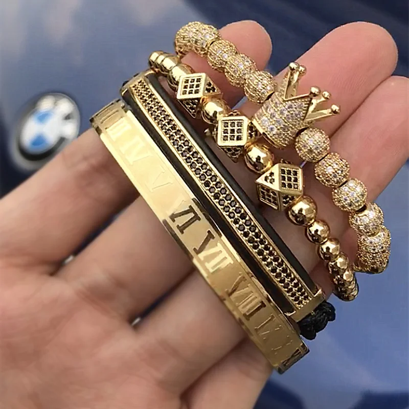 Roman Royal Crown Charm Bracelet Men Fashion Gold Color Braided Adjustable Men Bracelet For Hip Hop Jewelry Gift Luxury bracelet jewelry