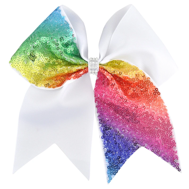7 Inch Grils Big Grosgrain Ribbon Cheerleading Bow Rhinestone Sequins Ponytail Bows With Alligator Clip Dancing Hair Accessories