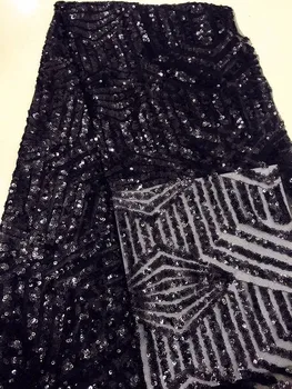 

African sequins High Quality Net Lace,French Voile Guipure tulle mesh Lace Fabric For dress 5yd/lot Free Shipping LY3421 black